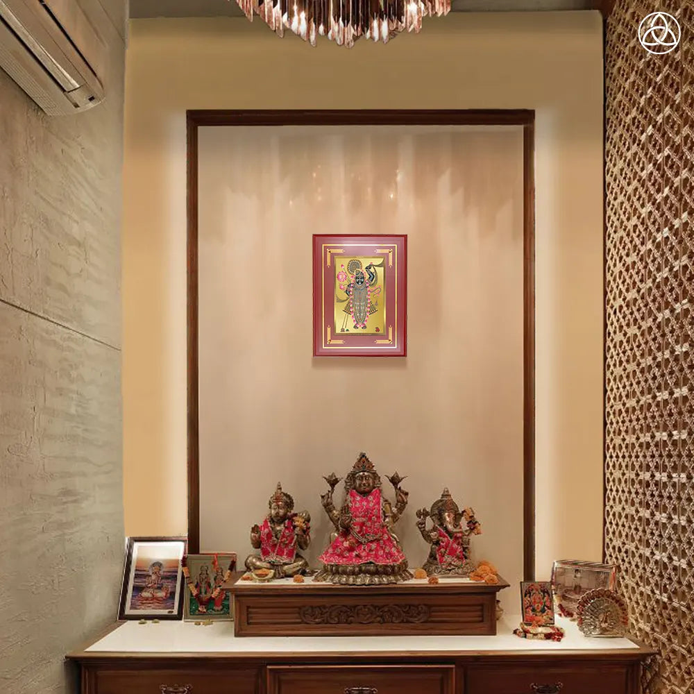 Lord Shrinathji | Divine Form of Krishna from Nathdwara Wall Photo Frame in 24K Gold Plated Foil