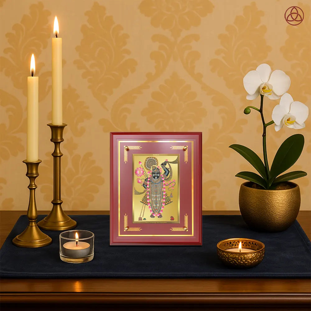 Lord Shrinathji | Divine form of Krishna from Nathdwara Wall & Tabletop Photo Frame in 24K Gold Plated Foil