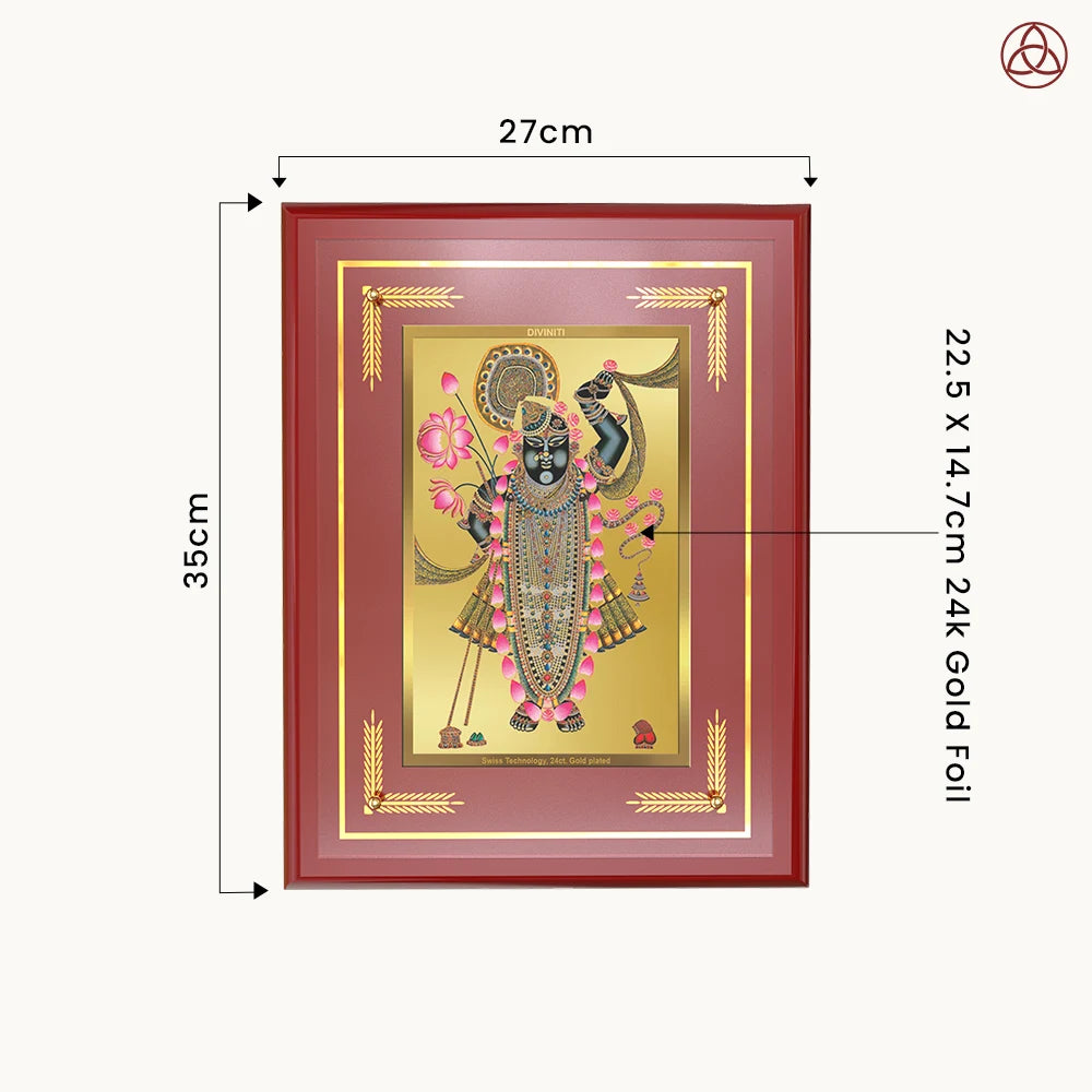 Lord Shrinathji | Divine Form of Krishna from Nathdwara Wall Photo Frame in 24K Gold Plated Foil