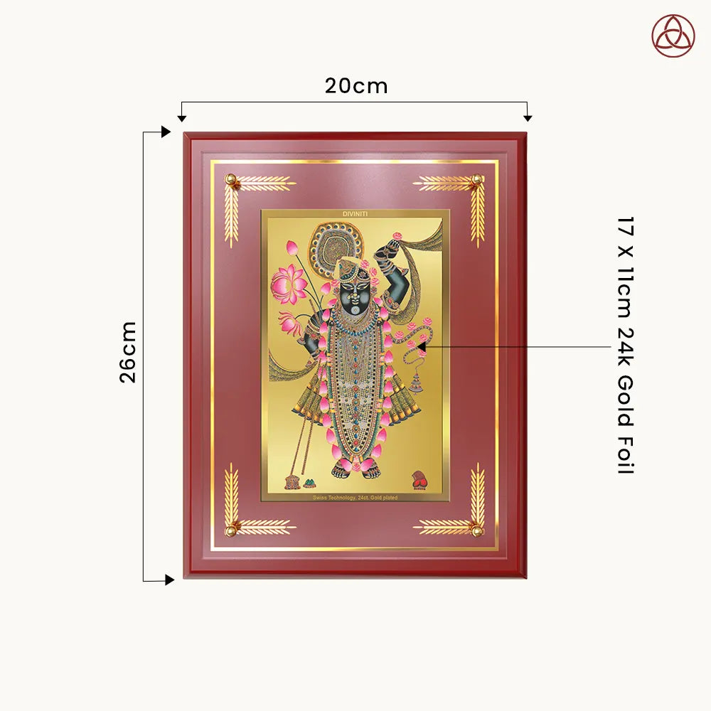 Lord Shrinathji | Divine Form of Krishna from Nathdwara Wall & Tabletop Photo Frame in 24K Gold Plated Foil