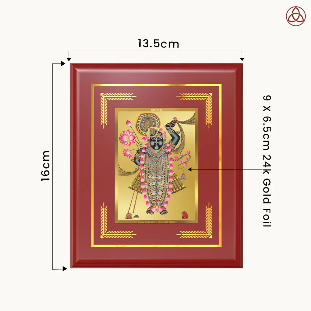 DIVINITI 24K Gold Plated Foil Shrinathji Elegant Wall Photo Frame Idol for Table Top, Home & Office Decor, Puja Room, Gift|MDF Size 1 (16.7x14.2 CM)