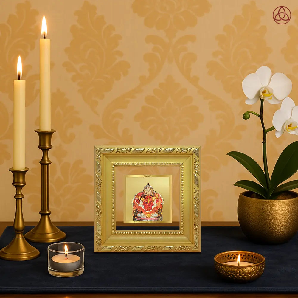 Lord Siddhivinayak | Giver of Auspicious Beginnings & Fulfilled Wishes Tabletop Frame in 24K Gold Plated Foil