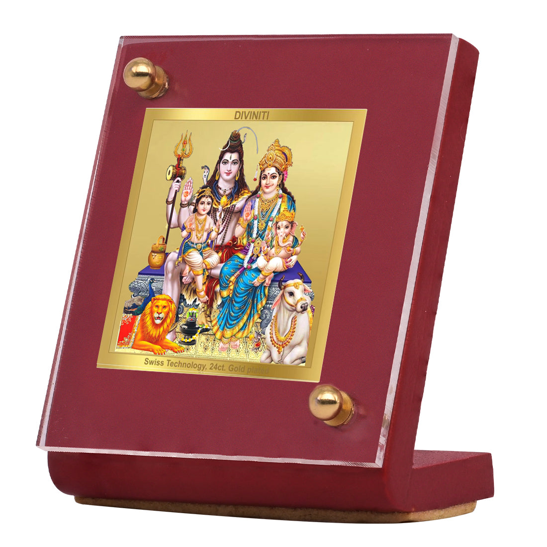 Diviniti 24K Gold Plated Foil Shiv Parivar Frame For Car Dashboard, Home Decor, Tabletop & Worship (6.5 x 5.5 CM)