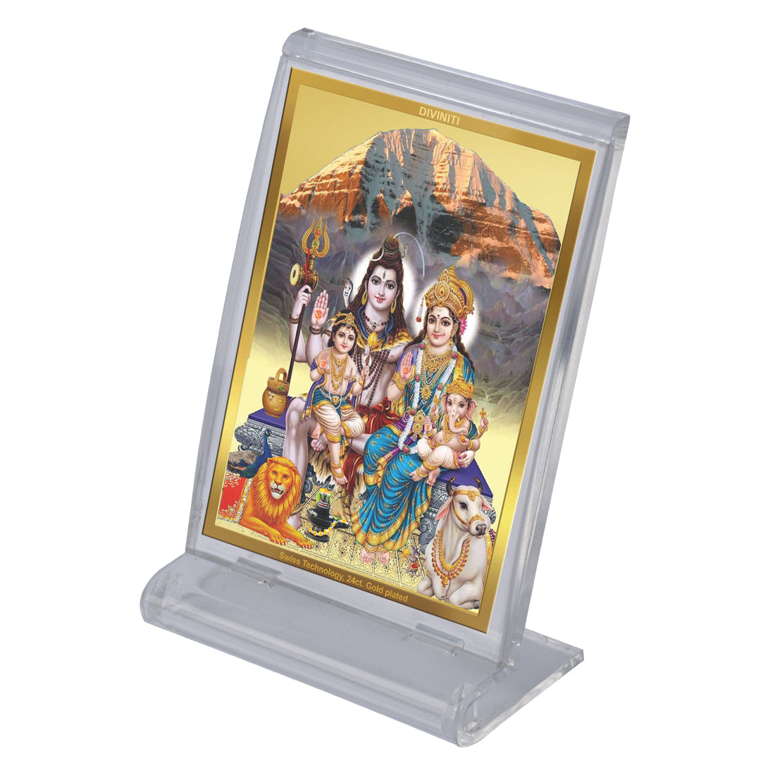 Diviniti 24K Gold Plated Shiv Parivar Frame For Car Dashboard, Home Decor, Tabletop, Puja Room, Gift (11 x 6.8 CM)
