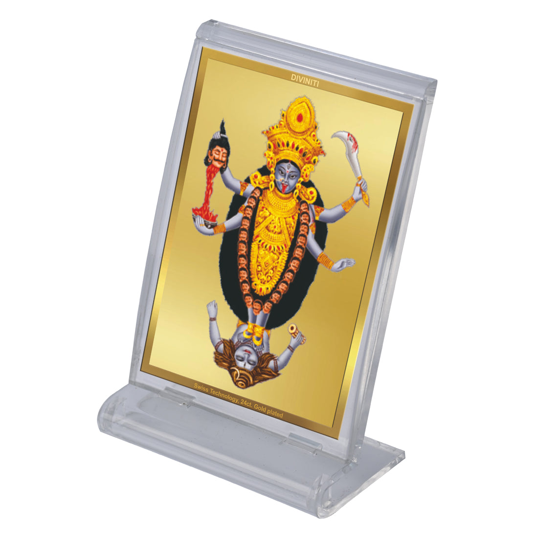 Diviniti 24K Gold Plated Foil Maa Kali Frame For Car Dashboard, Home Decor, Tabletop, Puja and Gift (11 x 6.8 CM)
