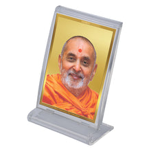 Load image into Gallery viewer, Diviniti 24K Gold Plated Pramukh Swami Frame For Car Dashboard, Home Decor, Table Top, Gift (11 x 6.8 CM)
