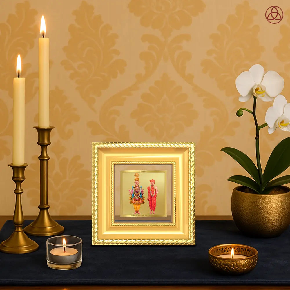 Lord Swaminarayan | Incarnation of Dharma & Divine Grace Tabletop Frame in 24K Gold Plated Foil