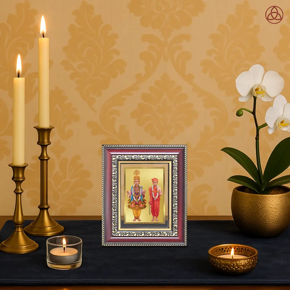 Lord Swaminarayan | Incarnation of Dharma & Divine Grace Tabletop Frame in 24K Gold Plated Foil