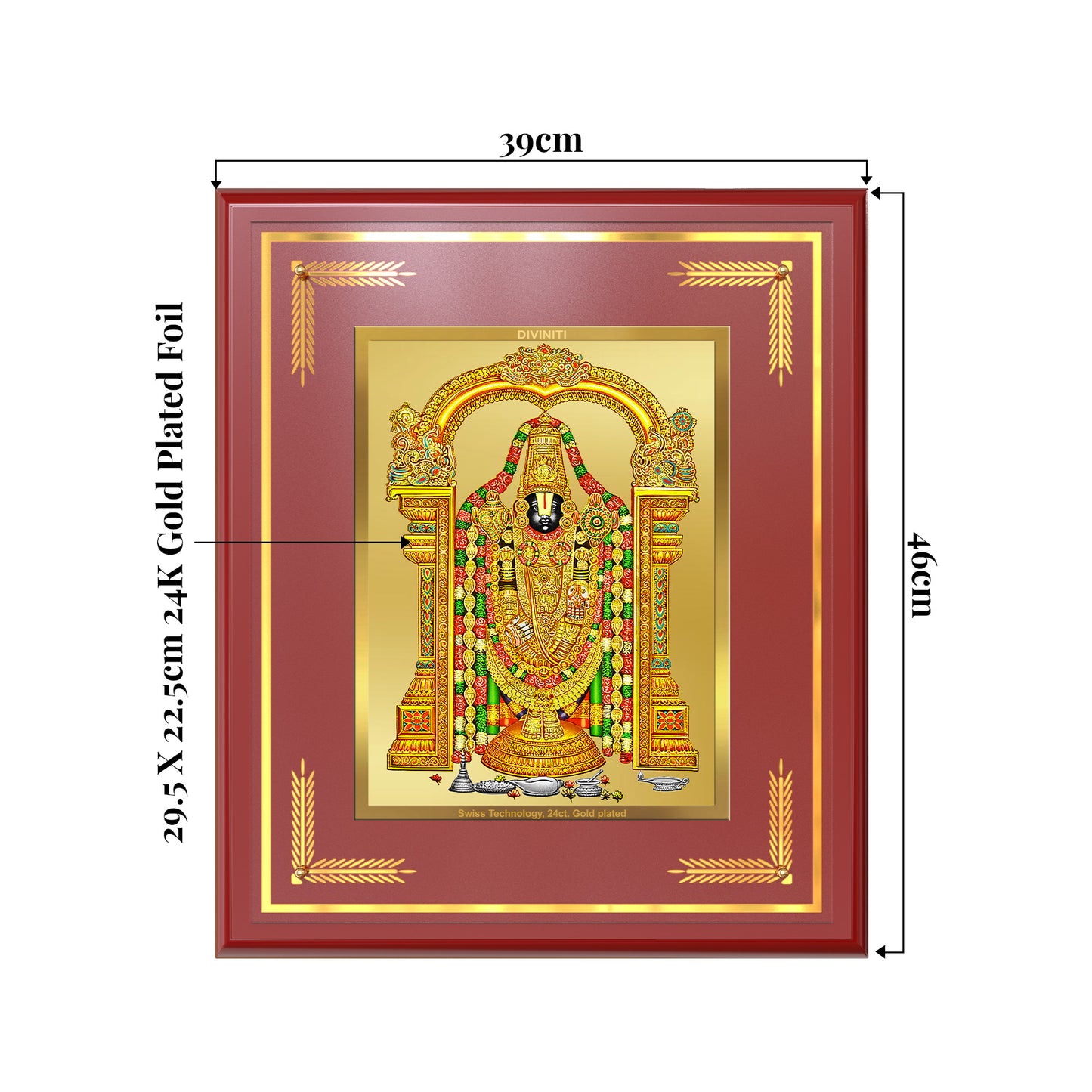 Lord Tirupati Balaji | Sri Venkateswara | Supreme form of Vishnu from Tirumala Wall Mount Photo Frame in 24K Gold Plated Foil