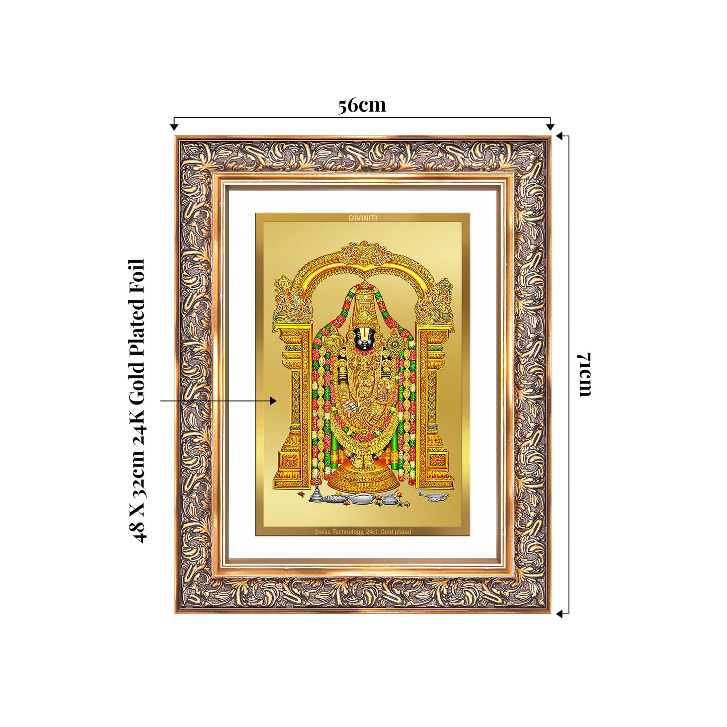 Lord Tirupati Balaji | Sri Venkateswara | Supreme form of Vishnu from Tirumala Wall Mount Photo Frame in 24K Gold Plated Foil