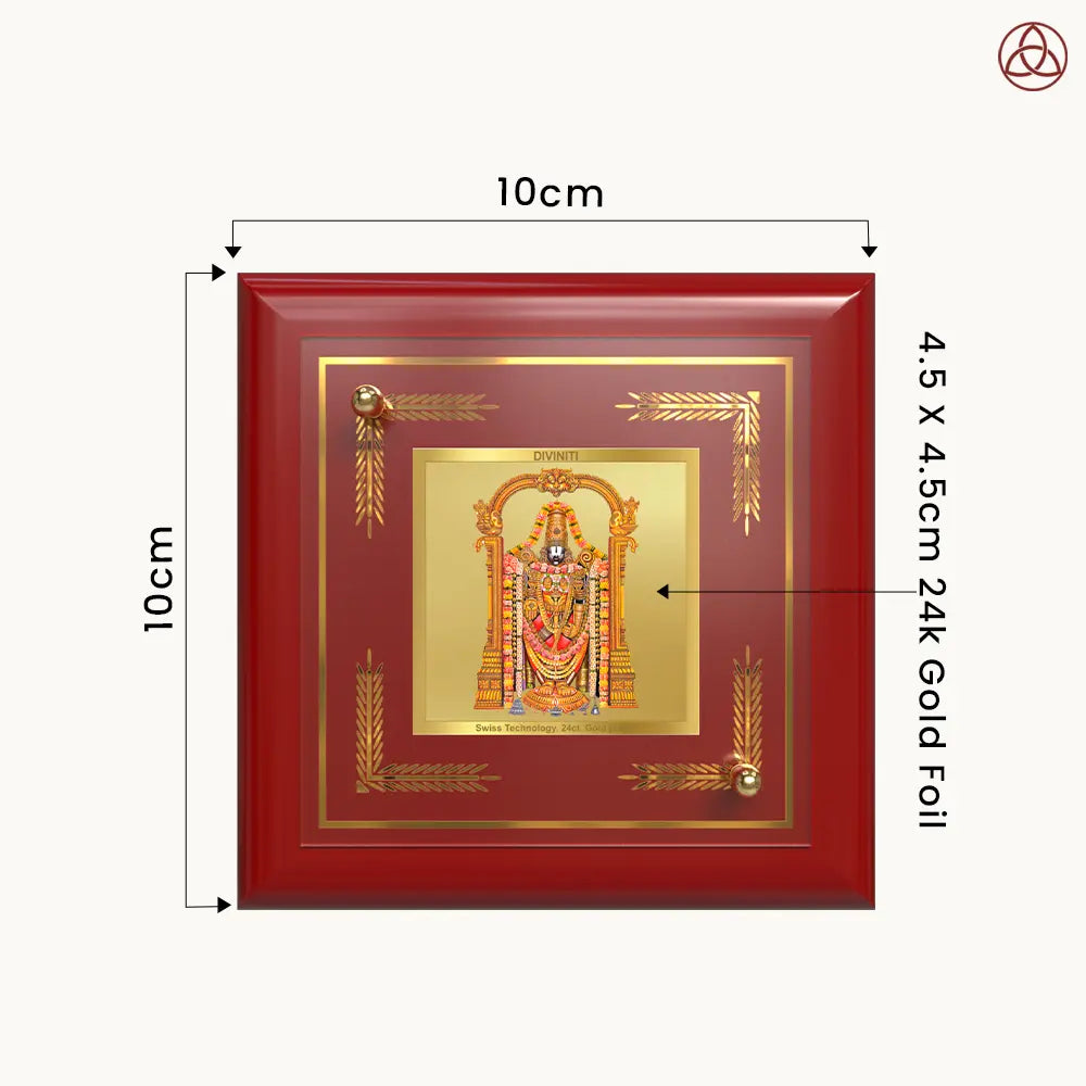 Lord Tirupati Balaji | Sri Venkateswara | Supreme Form of Vishnu from Tirumala Tabletop Frame in 24K Gold Plated Foil
