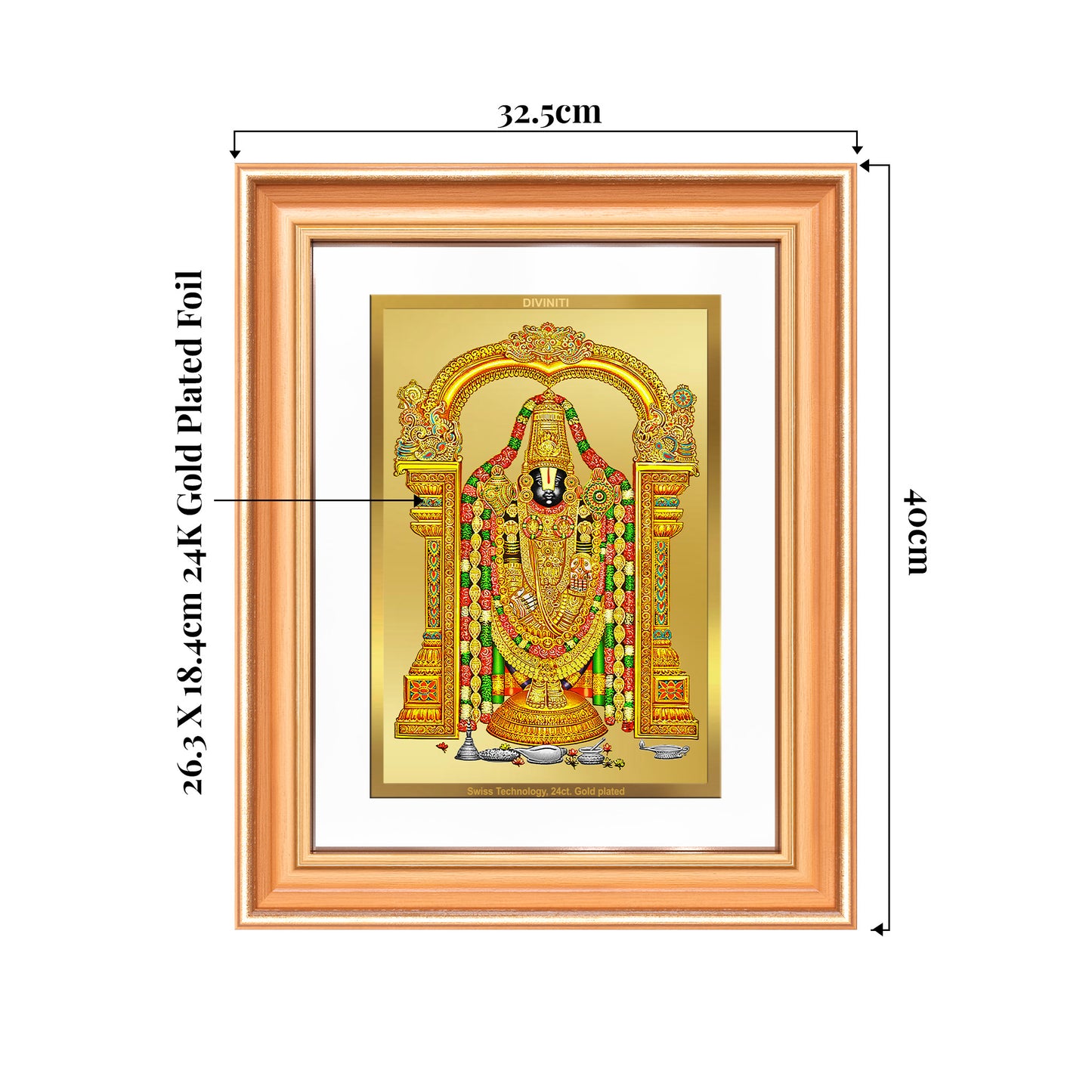 Lord Tirupati Balaji | Sri Venkateswara | Supreme form of Vishnu from Tirumala Wall Mount Photo Frame in 24K Gold Plated Foil