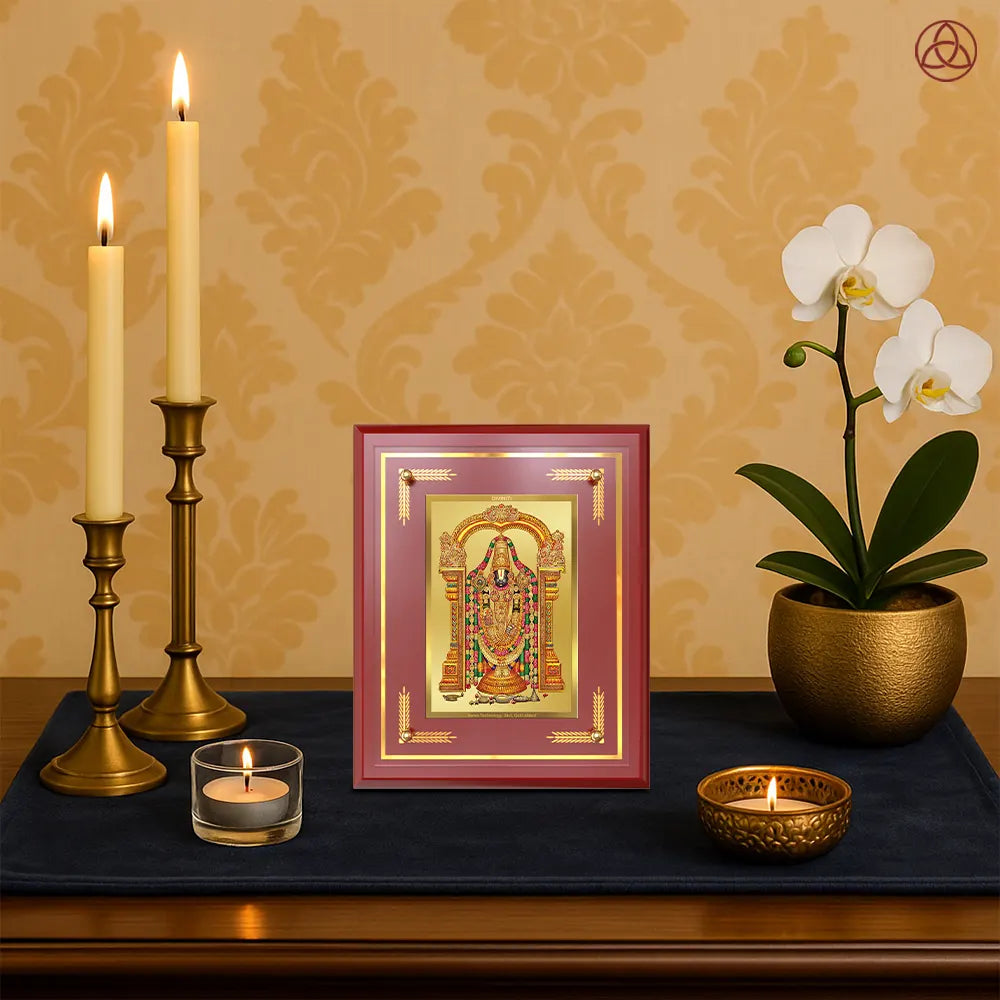 Lord Tirupati Balaji | Sri Venkateswara | Supreme form of Vishnu from Tirumala Wall & Tabletop Photo Frame in 24K Gold Plated Foil