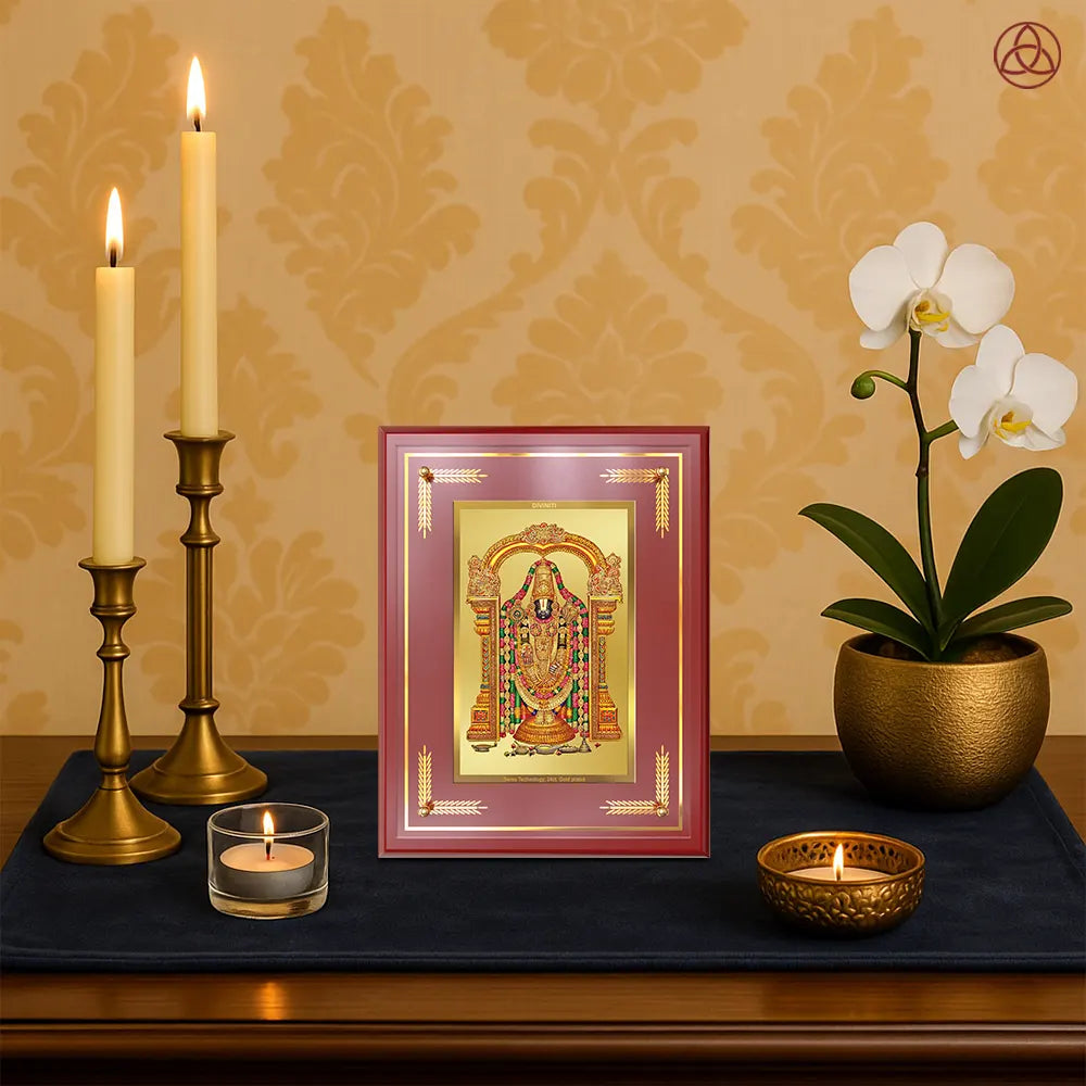 Lord Tirupati Balaji | Sri Venkateswara | Supreme Form of Vishnu from Tirumala Wall & Tabletop Photo Frame in 24K Gold Plated Foil