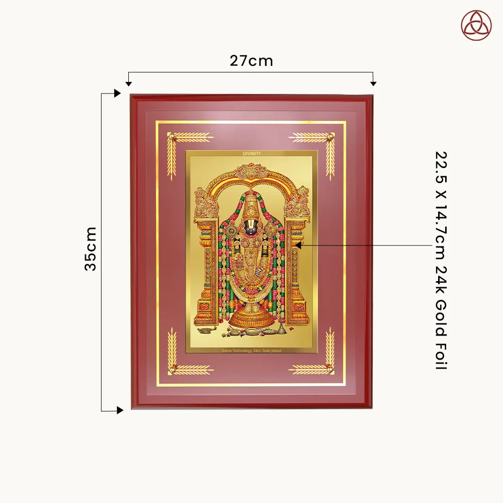 Lord Tirupati Balaji | Sri Venkateswara | Supreme Form of Vishnu from Tirumala Wall Photo Frame in 24K Gold Plated Foil
