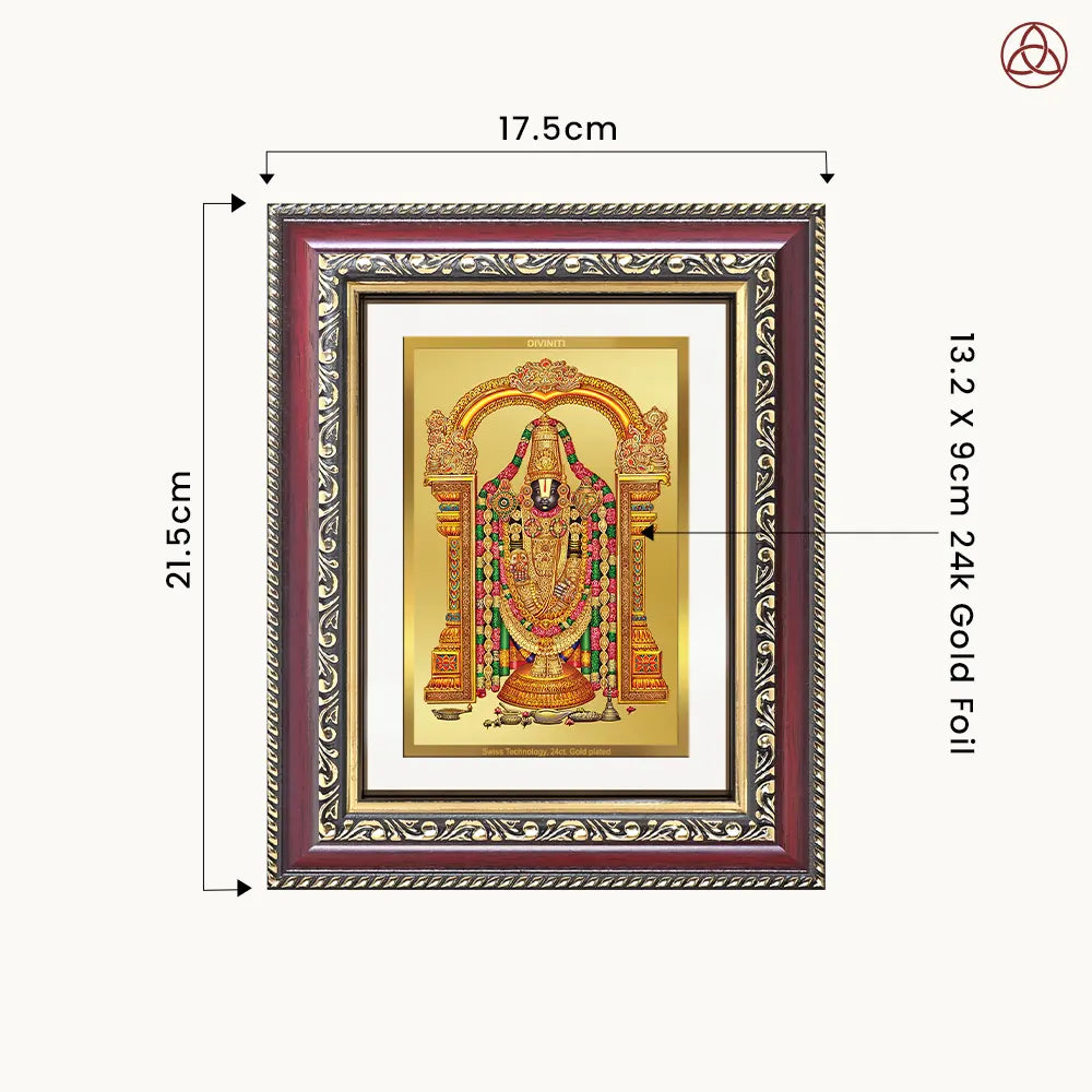 Lord Tirupati Balaji | Sri Venkateswara | Supreme form of Vishnu from Tirumala Wall & Tabletop Photo Frame in 24K Gold Plated Foil