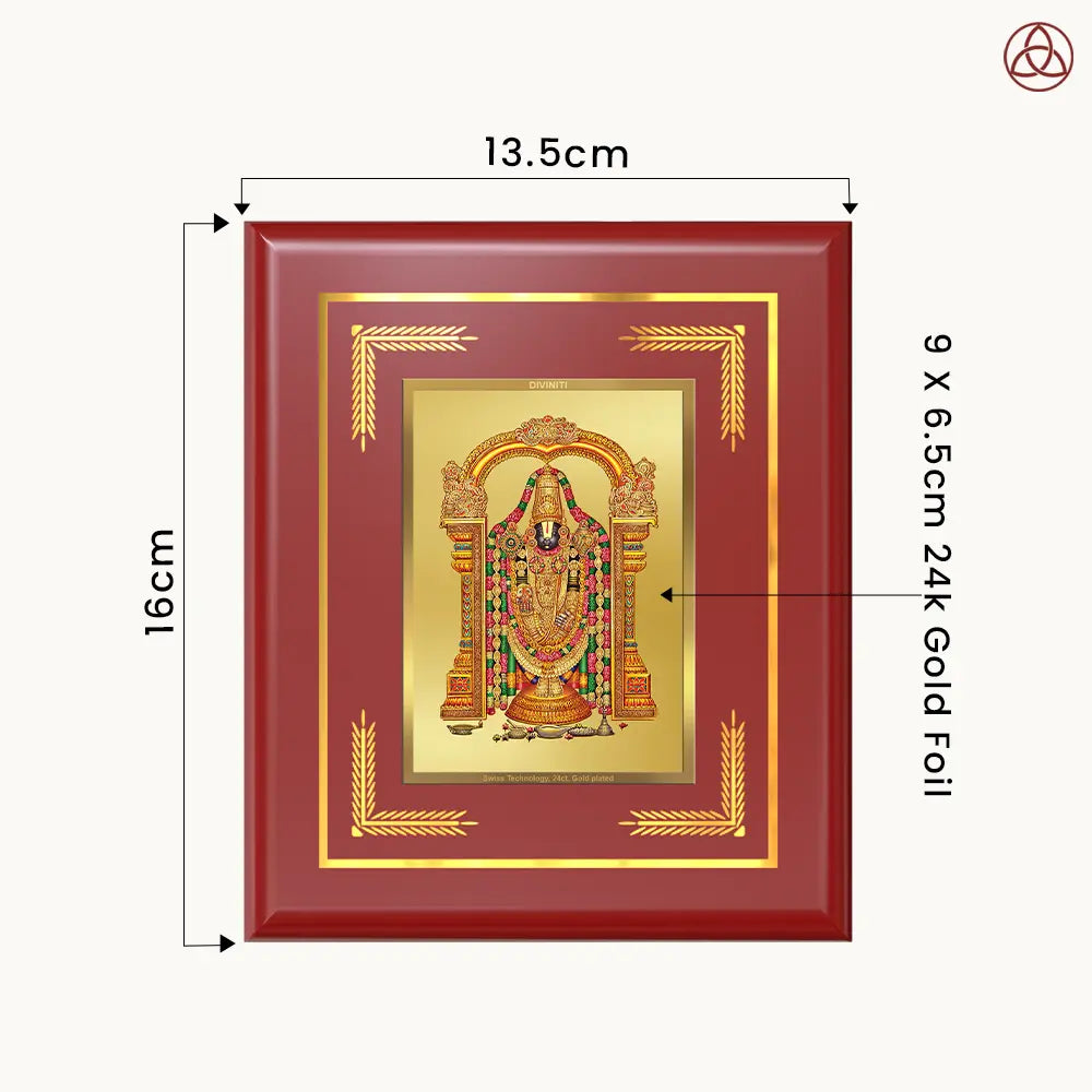 DIVINITI 24K Gold Plated Foil Tirupati Balaji Traditional Wall Photo Frame Idol for Puja Room, Home Decor, Table Top, Luxury Gift|MDF Size 1 (16.7x14.2 CM)