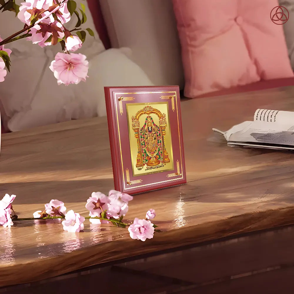 Lord Tirupati Balaji | Sri Venkateswara | Supreme Form of Vishnu from Tirumala Wall & Tabletop Photo Frame in 24K Gold Plated Foil