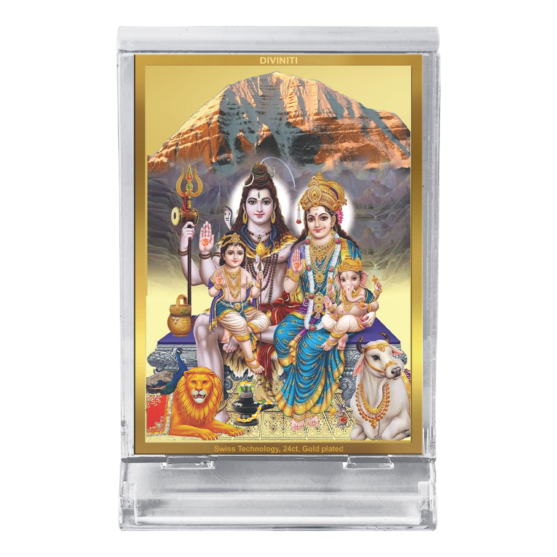 Diviniti 24K Gold Plated Shiv Parivar Frame For Car Dashboard, Home De