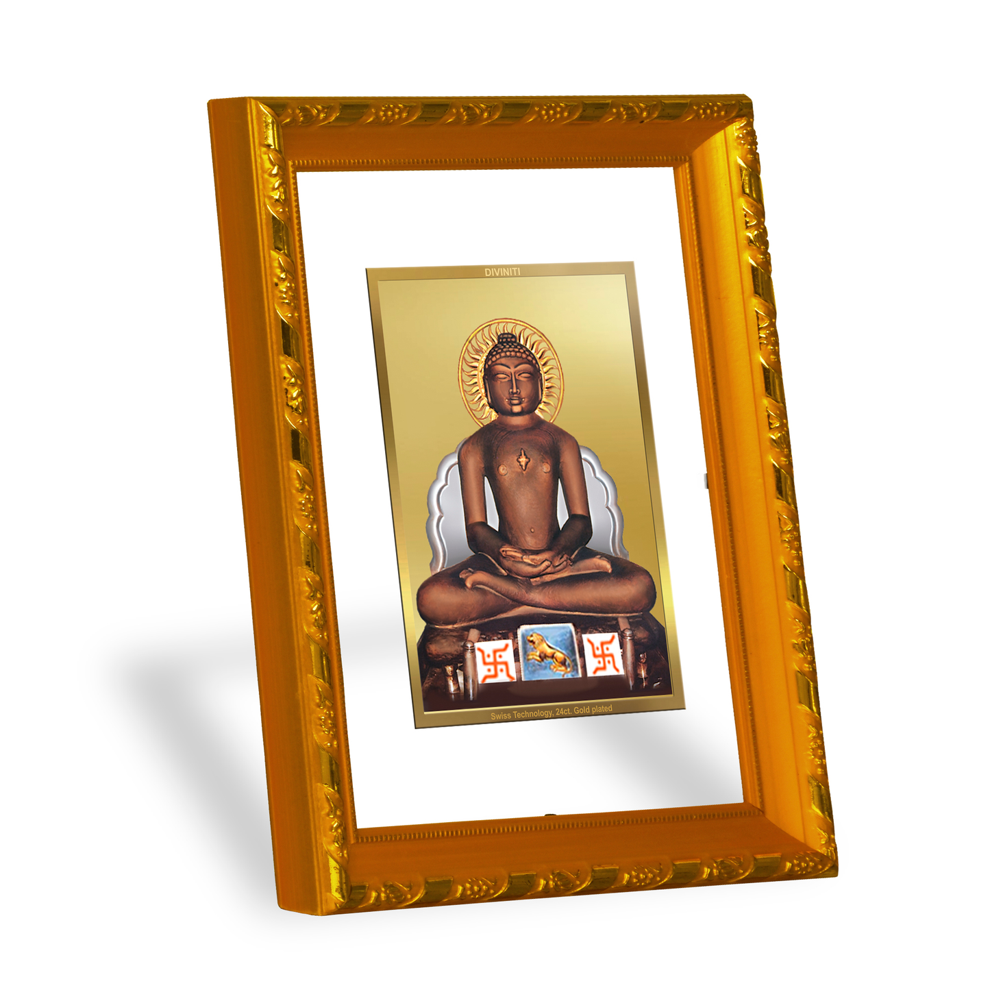 DIVINITI 24K Gold Plated Foil Mahavira Photo Frame Idol for Wall Hanging, Workshop, Table Top, Home Decor, Gift|DG103 Size 2 (22.6x18.4 CM)