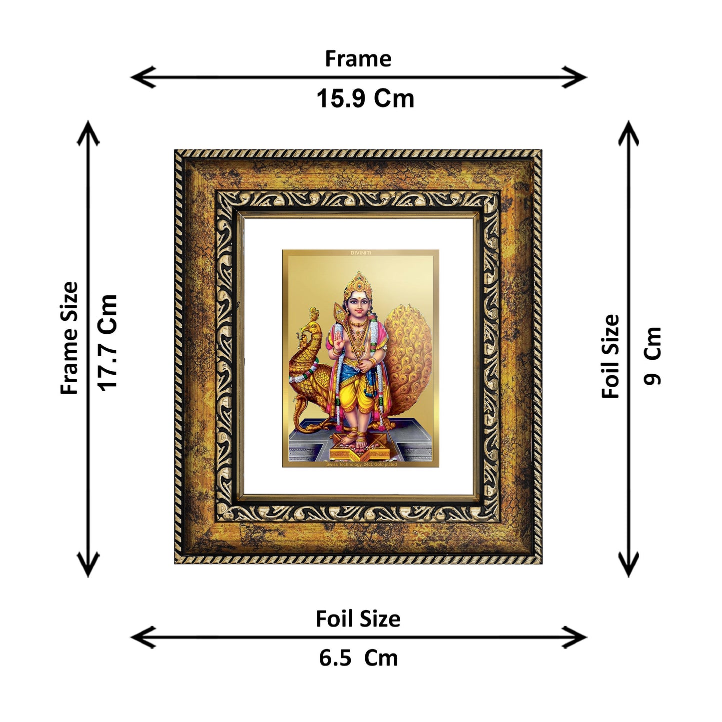 DIVINITI 24K Gold Plated Foil Karthikey Wall Photo Frame, Table Decor for Home & Office Decor Gift Items DG 113 Size 1 (17.7x15.9 CM)