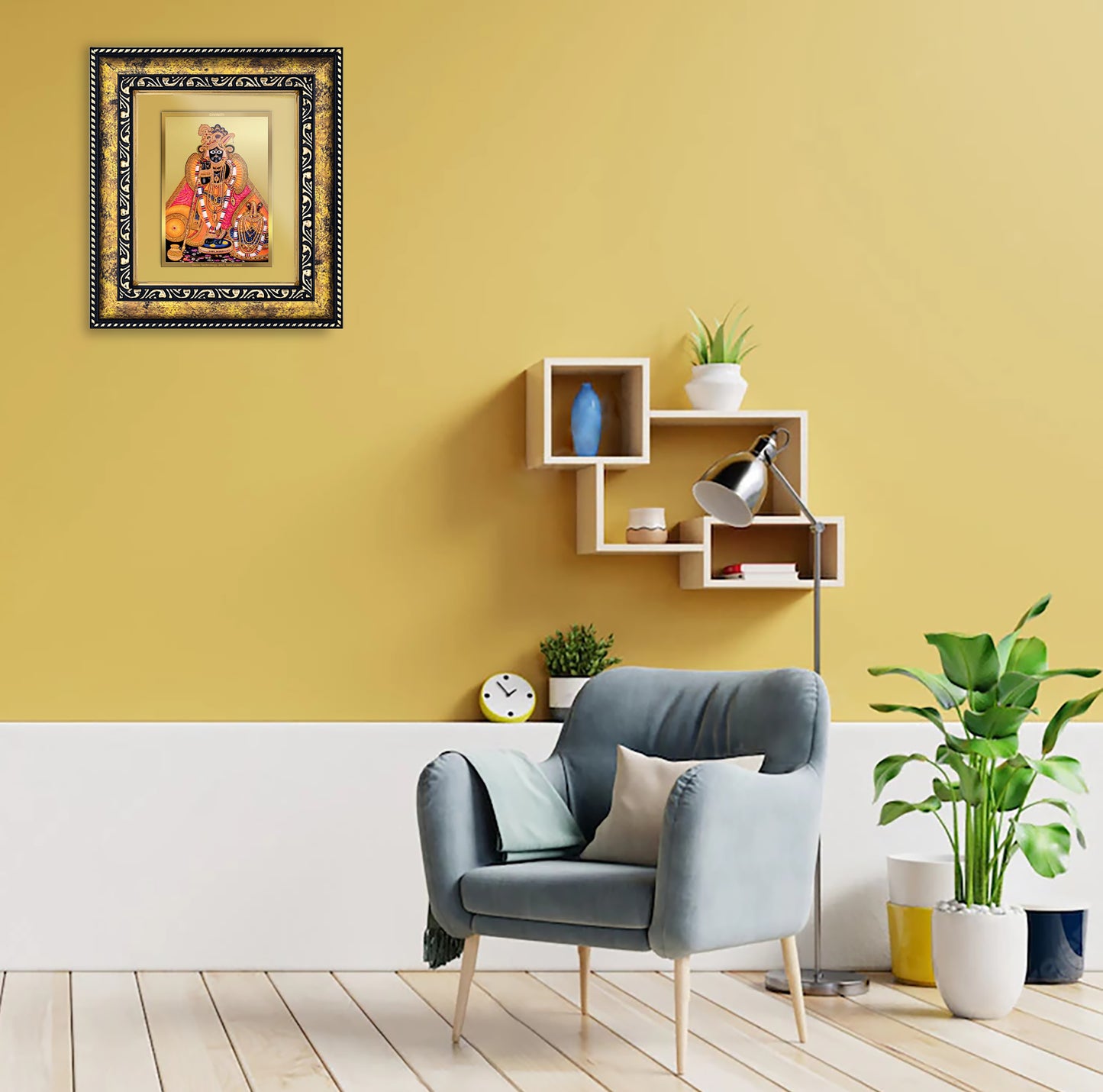 DIVINITI 24K Gold Plated Foil Bankey Bihari Photo Frame for Home & Office Decor, Wall Hanging, Workshop, Table Top, Gift|DG113 Size 2 (22.6x18.4 CM)