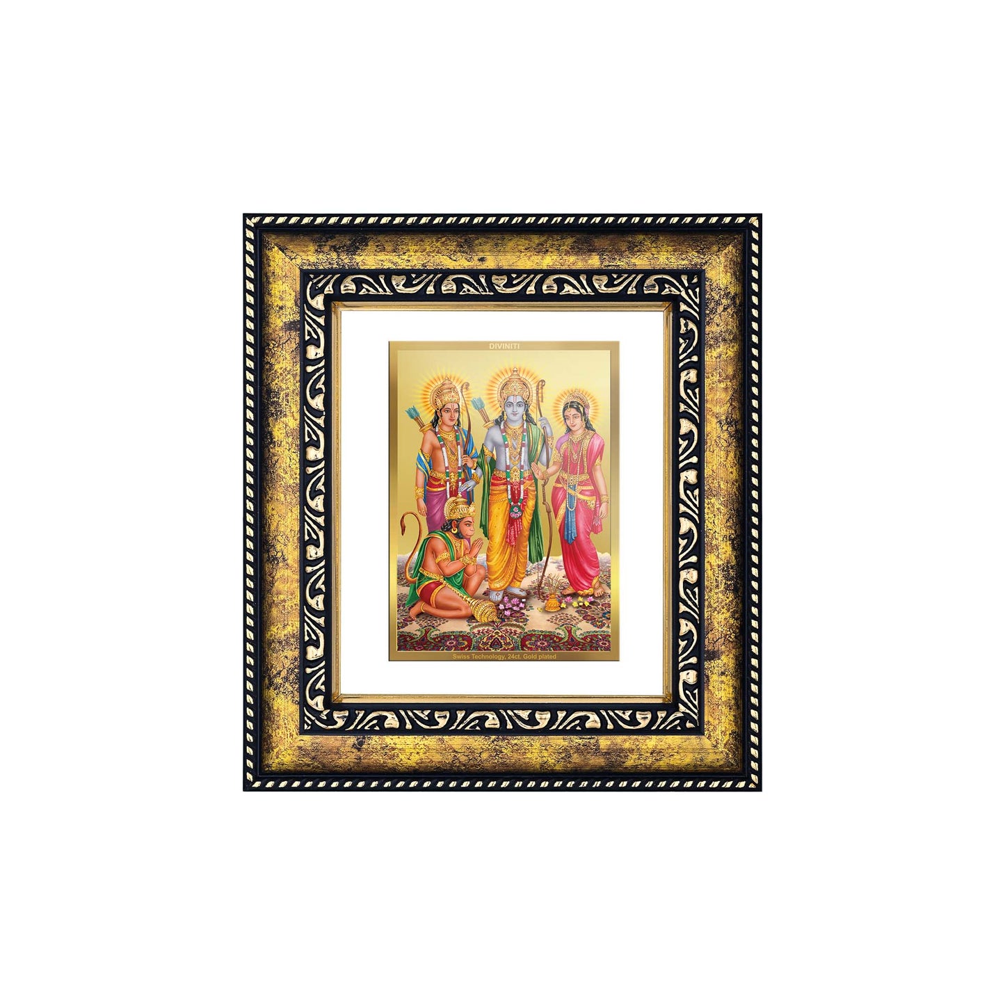 DIVINITI 24K Gold Plated Shri Ram Darbar Premium Photo Frame Idol for Puja Room, Home Wall Decor, Workshop, Table Top, Premium Gift|DG113 Size 2 (22.6x18.4 CM)