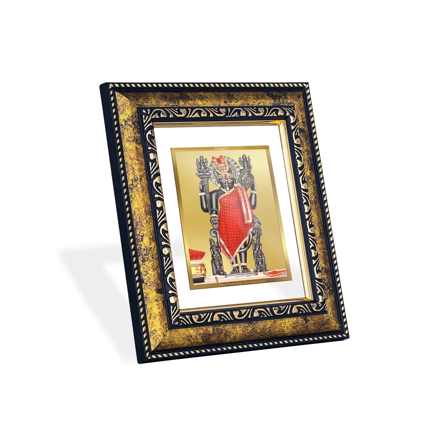 DIVINITI 24K Gold Plated Foil Dwarkadhish Photo Frame for Home Decor, Table Top, Wall Hanging, Workshop, Premium Gift|DG113 Size 2 (22.6x18.4 CM)