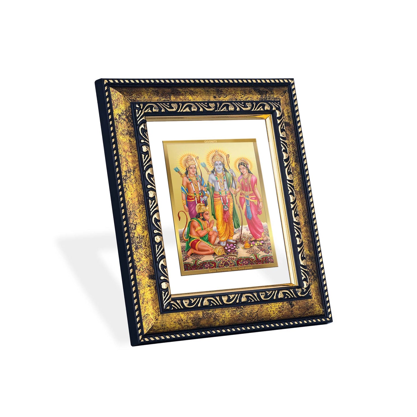 DIVINITI 24K Gold Plated Shri Ram Darbar Premium Photo Frame Idol for Puja Room, Home Wall Decor, Workshop, Table Top, Premium Gift|DG113 Size 2 (22.6x18.4 CM)