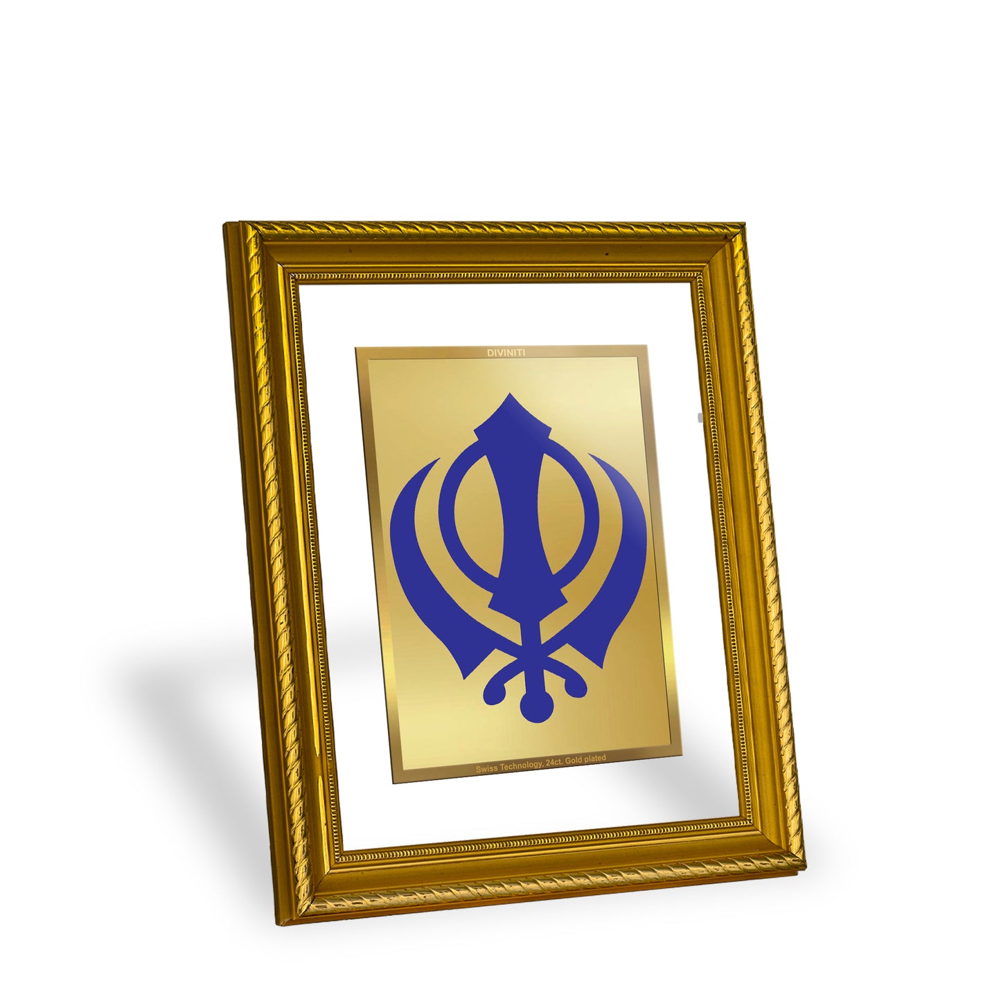 DIVINITI 24K Gold Plated Foil Khanda Sahib Wall Photo Frame for Home Decor, Wall Hanging, Table Top, Puja Room & Gift DG056S3 (27.6X35.4 CM)