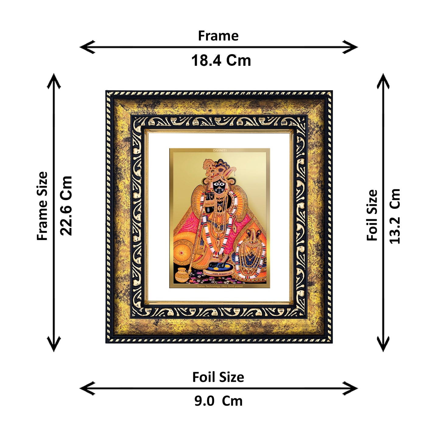 DIVINITI 24K Gold Plated Foil Bankey Bihari Photo Frame for Home & Office Decor, Wall Hanging, Workshop, Table Top, Gift|DG113 Size 2 (22.6x18.4 CM)