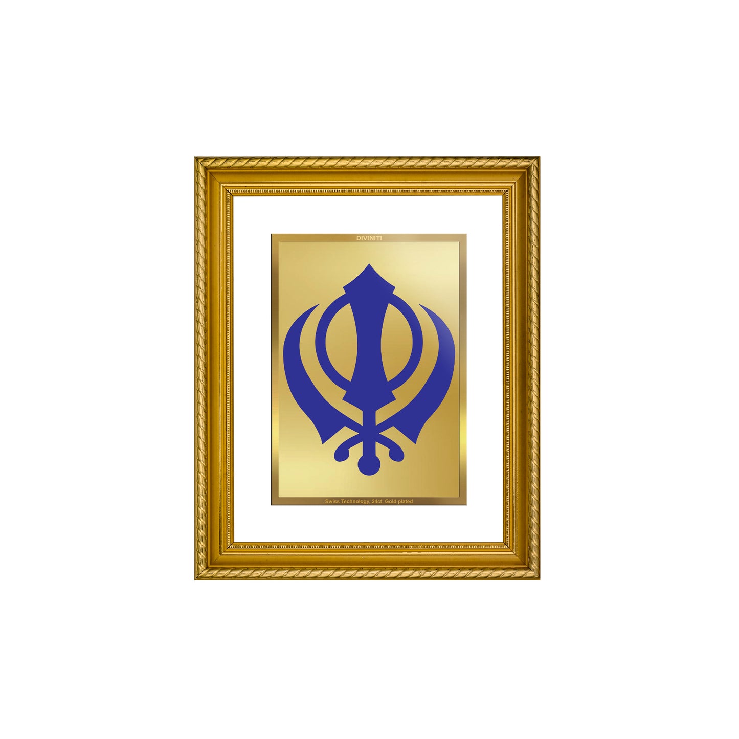 DIVINITI 24K Gold Plated Foil Khanda Sahib Wall Photo Frame for Home Decor, Wall Hanging, Table Top, Puja Room & Gift DG056S3 (27.6X35.4 CM)