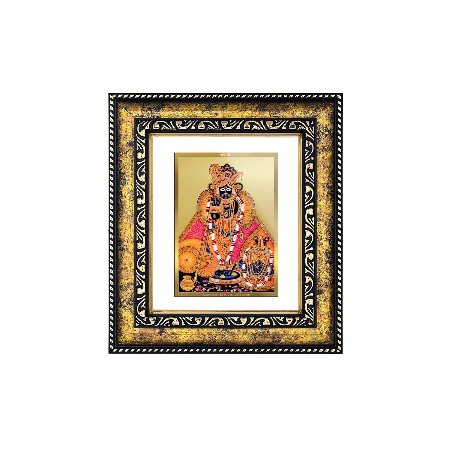 DIVINITI 24K Gold Plated Foil Bankey Bihari Photo Frame for Home & Office Decor, Wall Hanging, Workshop, Table Top, Gift|DG113 Size 2 (22.6x18.4 CM)