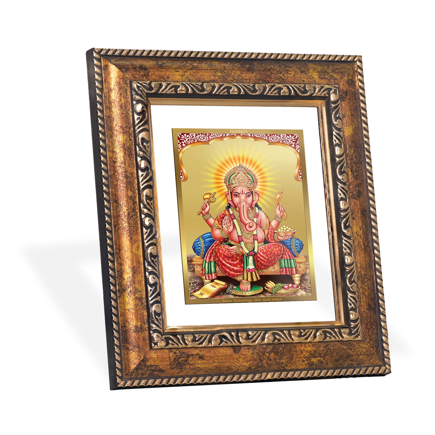 DIVINITI 24K Gold Plated Foil Ganesha Wall Photo Frame, Table Decor for Home & Office Decor Gift Items DG 113 Size 1 (17.7x15.9 CM)