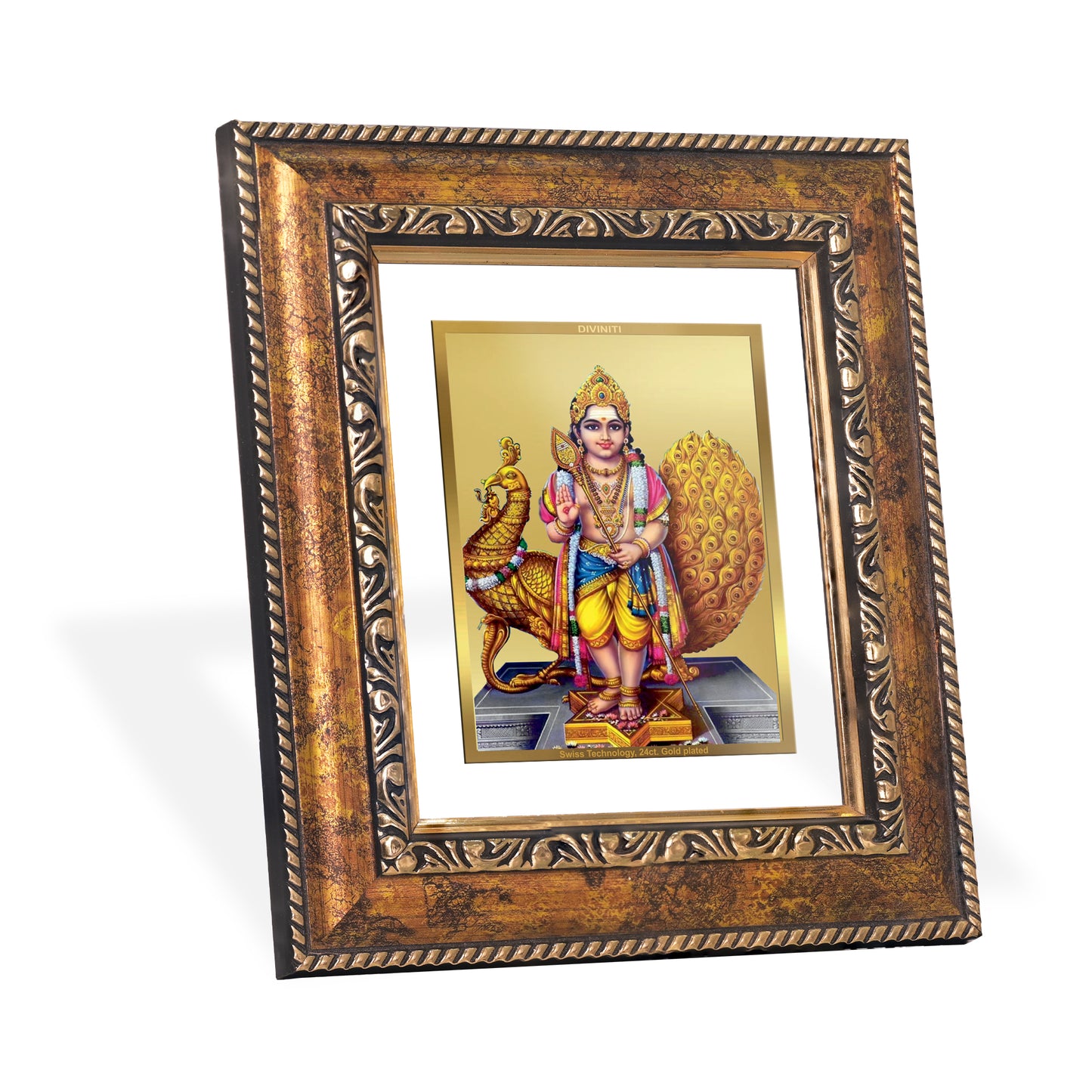 DIVINITI 24K Gold Plated Foil Karthikey Wall Photo Frame, Table Decor for Home & Office Decor Gift Items DG 113 Size 1 (17.7x15.9 CM)