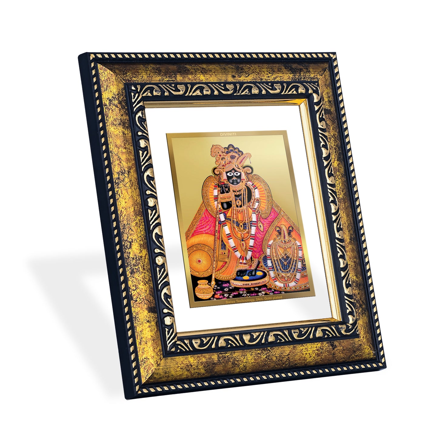DIVINITI 24K Gold Plated Foil Bankey Bihari Photo Frame for Home & Office Decor, Wall Hanging, Workshop, Table Top, Gift|DG113 Size 2 (22.6x18.4 CM)