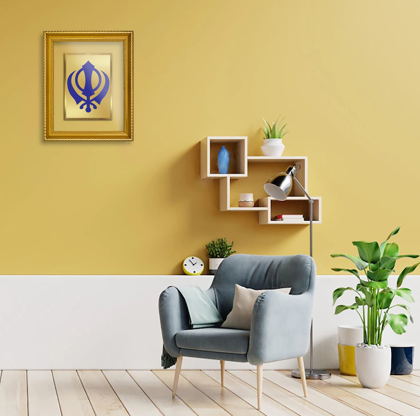 DIVINITI 24K Gold Plated Foil Khanda Sahib Wall Photo Frame for Home Decor, Wall Hanging, Table Top, Puja Room & Gift DG056S3 (27.6X35.4 CM)