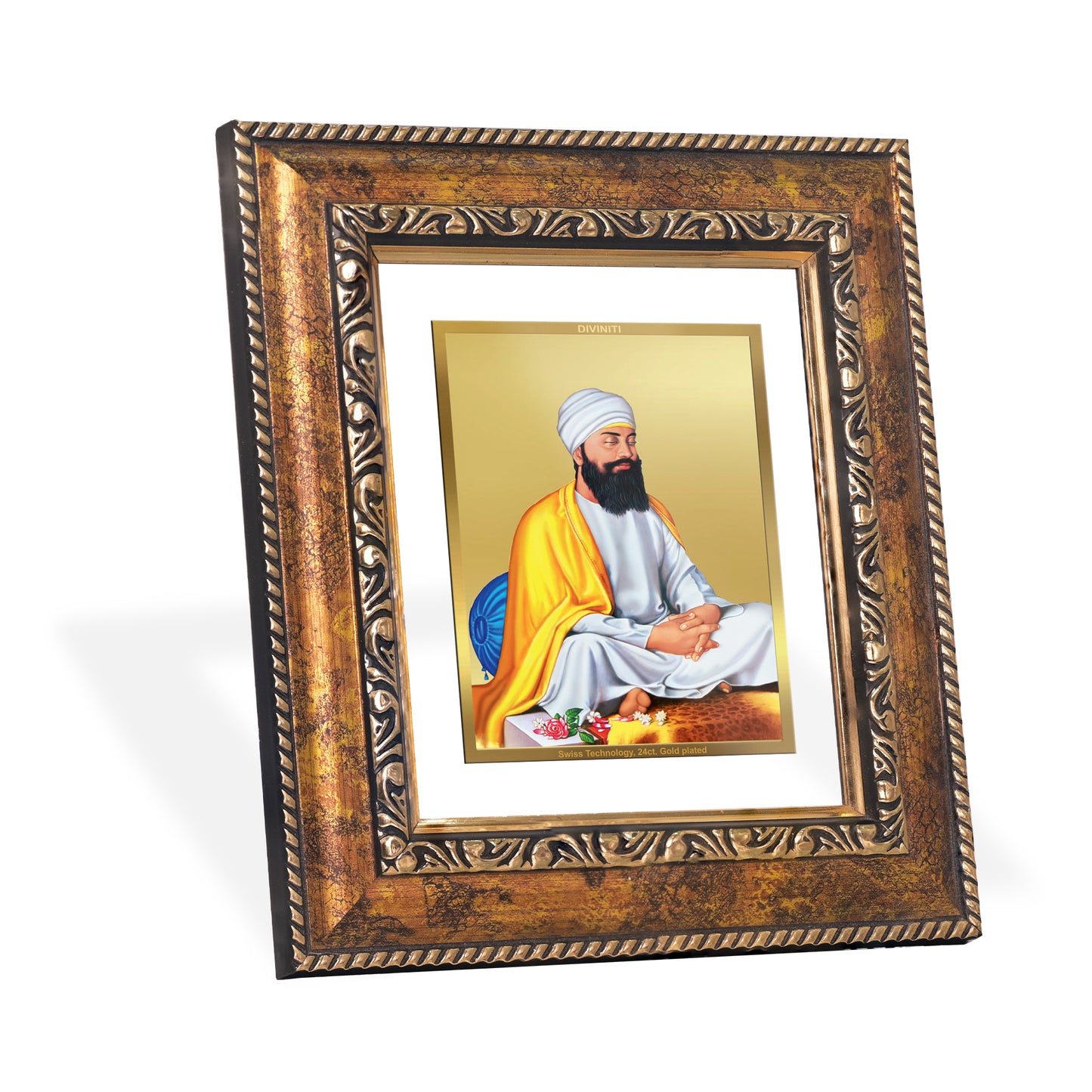 DIVINITI 24K Gold Plated Foil Guru Tegh Bahadar Sahib Ji Wall Photo Frame, Table Decor for Home & Office Decor Gift Items DG 113 Size 1 (17.7x15.9 CM)