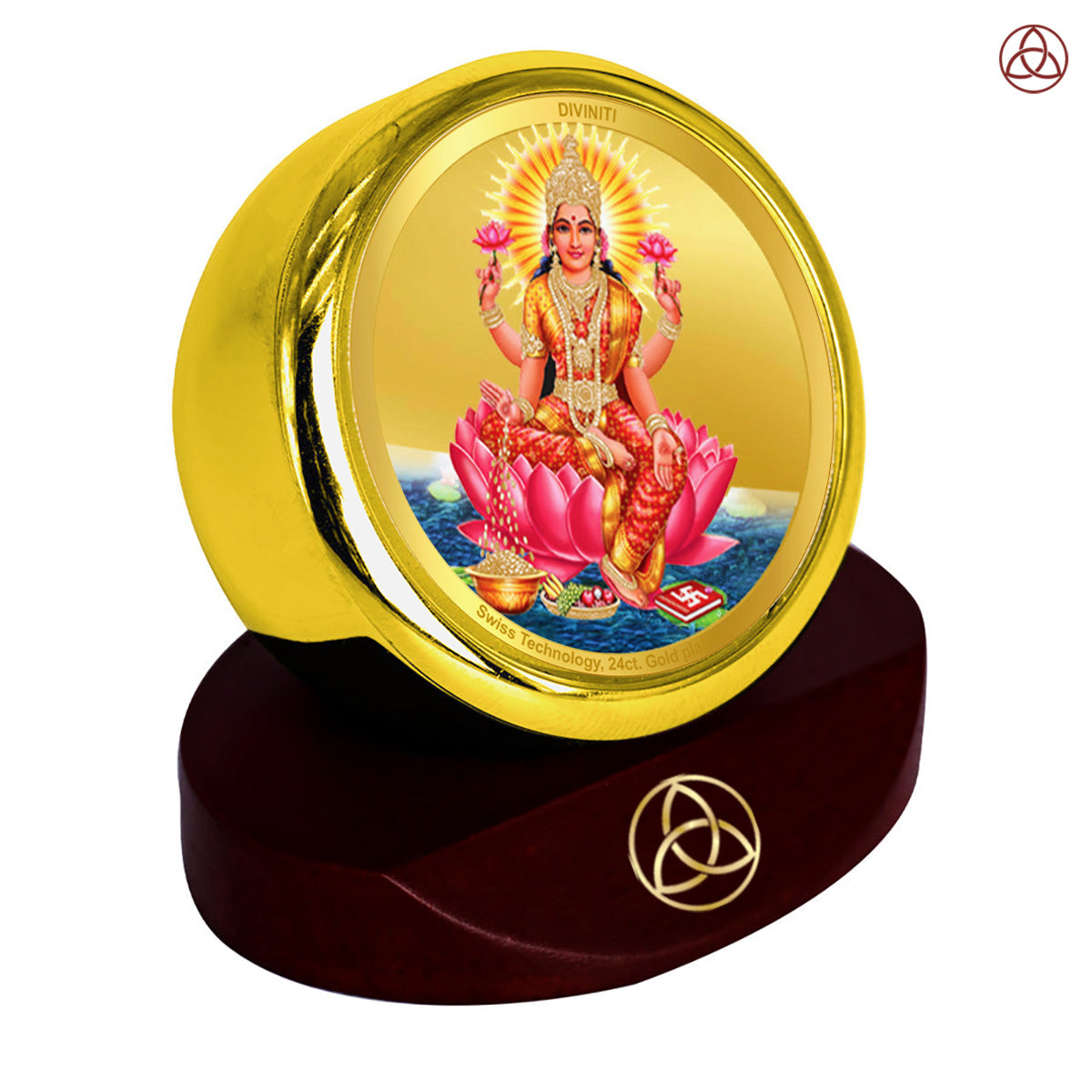 Diviniti 24K Gold Plated Lakshmi Photo Frame for Car Dashboard, Home Decor, Table Top, Puja Room Worship and Festival Gift MCF1CGOLD (5.5x5 CM)