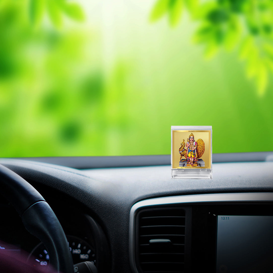 Diviniti 24K Gold Plated Foil Karthikey Acrylic Frame for Car Dashboard, Home Decor, Tabletop, Puja Room, Festival Gift ACF3A (5.8x4.8 CM)
