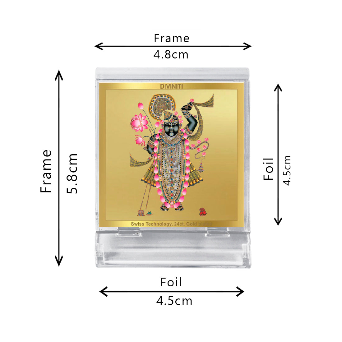 Diviniti 24K Gold Plated Foil Shrinathji Acrylic Frame for Car Dashboard, Home Decor, Tabletop, Puja Room, Festival Gift ACF3A (5.8x4.8 CM)