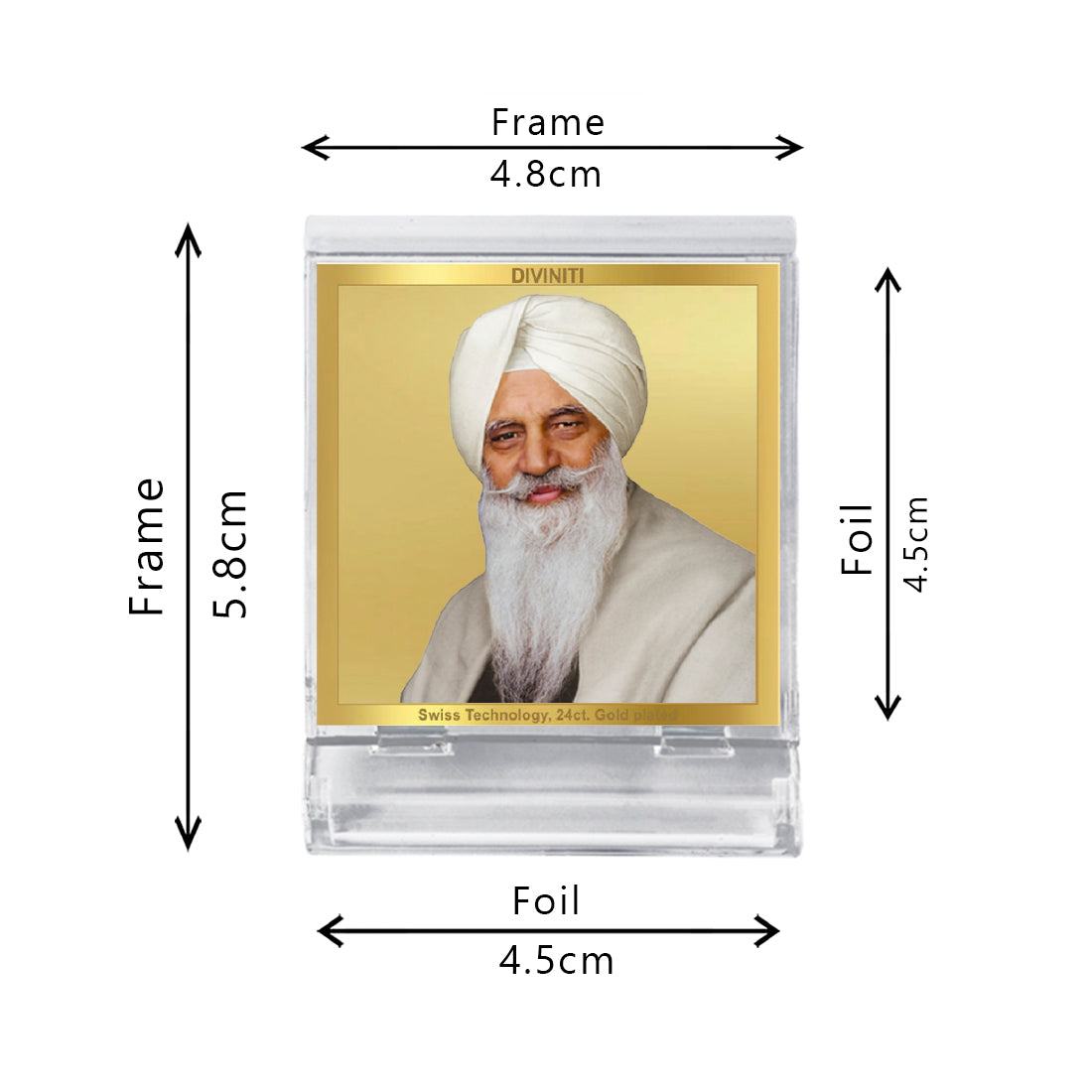 Diviniti 24K Gold Plated Radha Swami Acrylic Frame for Car Dashboard, Home Decor, Tabletop, Puja Room, Festival Gift ACF3A (5.8x4.8 CM)