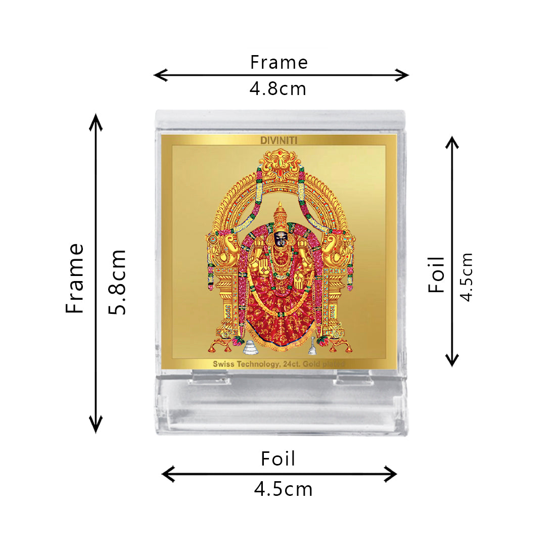 Diviniti 24K Gold Plated Padmavathi Acrylic Frame for Car Dashboard, Home Decor, Tabletop, Puja Room, Festival Gift ACF3A (5.8x4.8 CM)