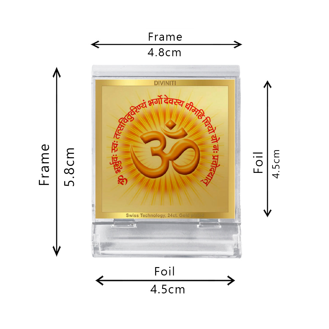 Diviniti 24K Gold Plated Om Gayatri Mantra Frame For Car Dashboard, Home Decor, Tabletop, Prayer and Gift (5.8 x 4.8 CM)