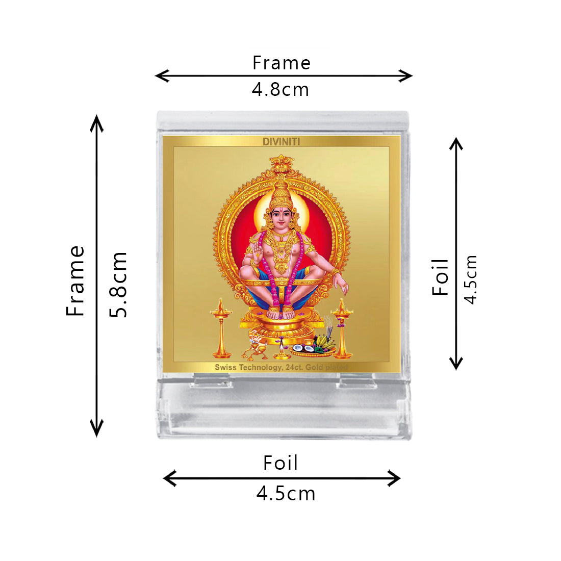 Diviniti 24K Gold Plated Ayyappan Acrylic Frame for Car Dashboard, Home Decor, Tabletop, Puja Room, Festival Gift ACF3A (5.8x4.8 CM)