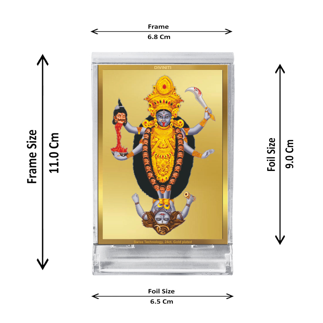 Diviniti 24K Gold Plated Foil Maa Kali Frame For Car Dashboard, Home Decor, Tabletop, Puja and Gift (11 x 6.8 CM)
