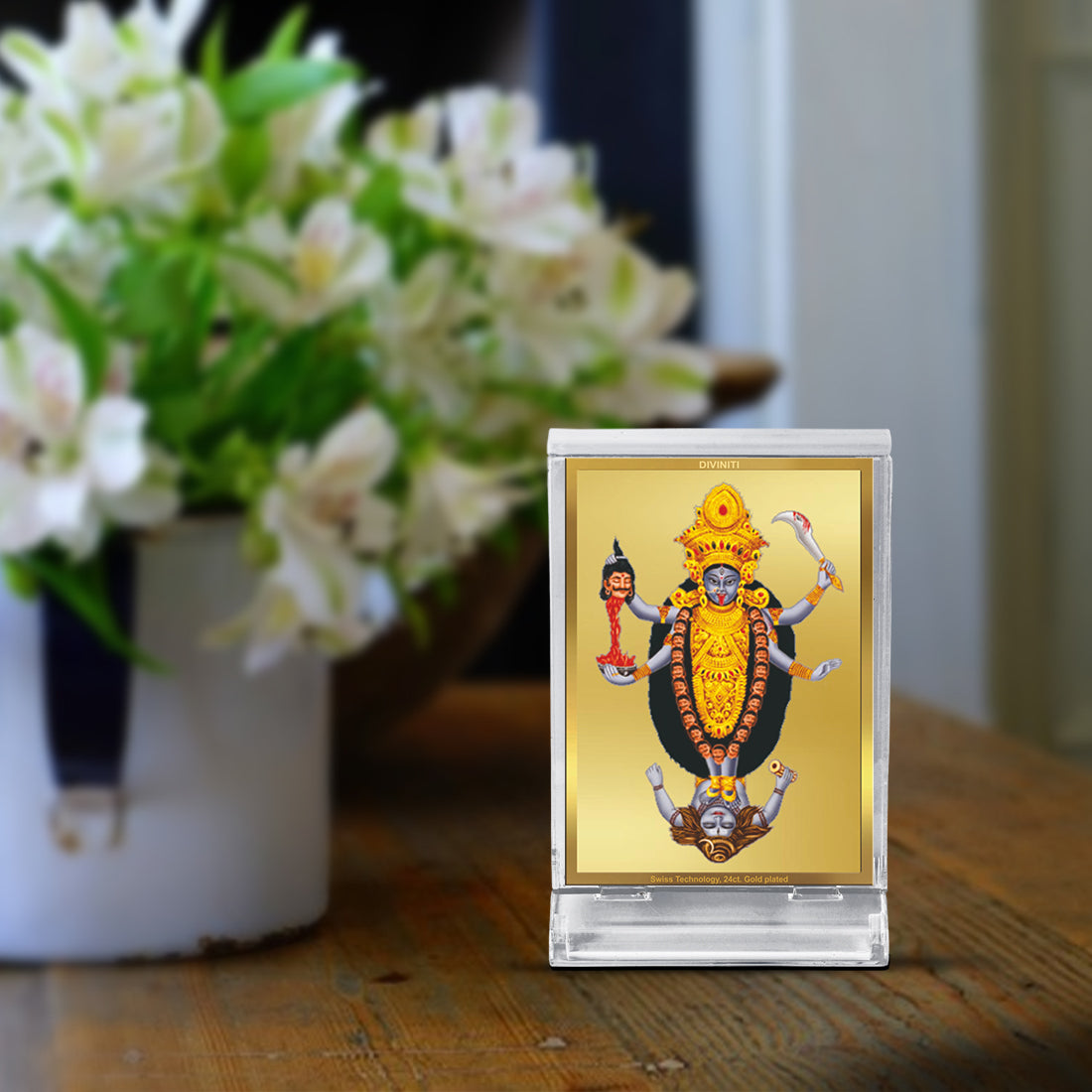 Diviniti 24K Gold Plated Foil Maa Kali Frame For Car Dashboard, Home Decor, Tabletop, Puja and Gift (11 x 6.8 CM)