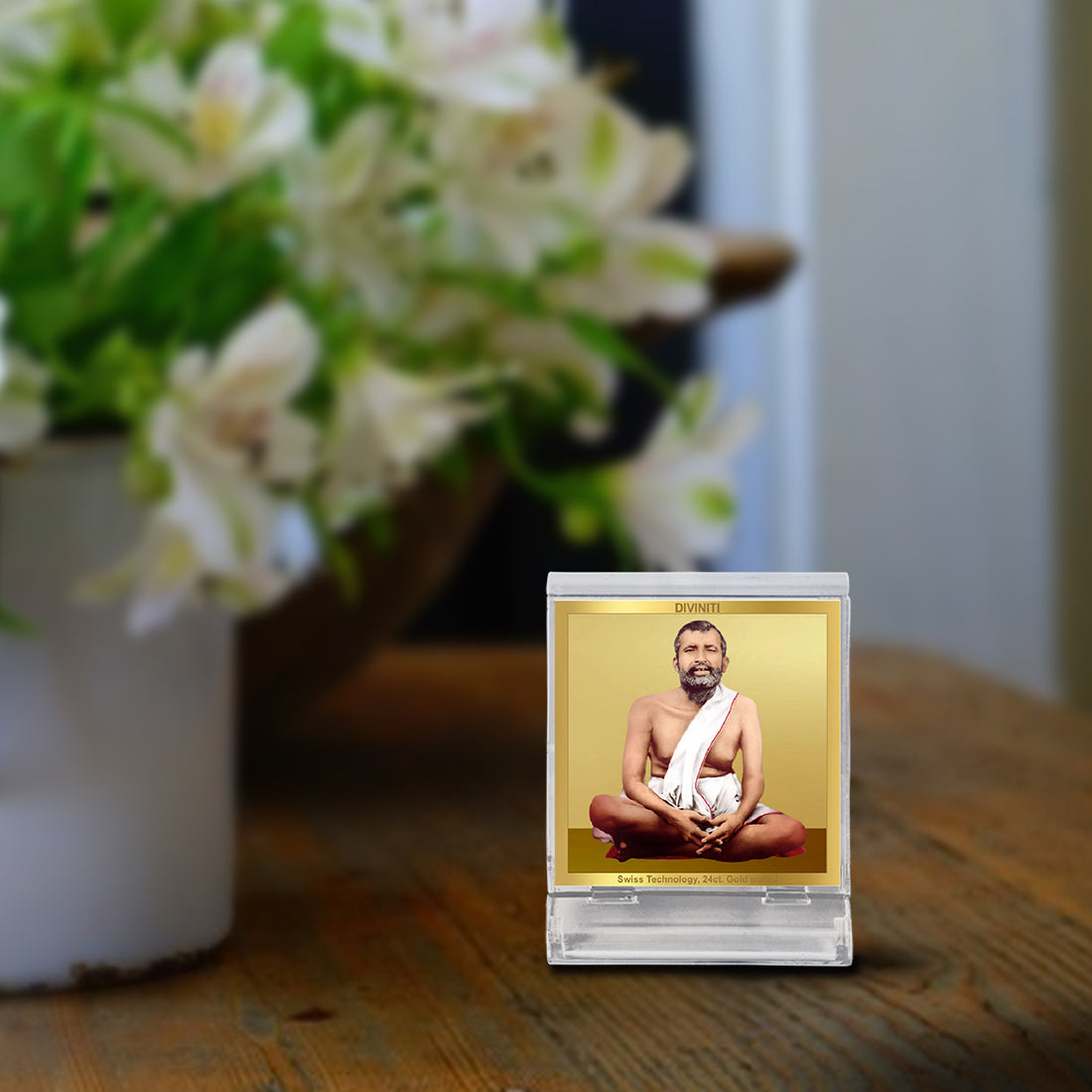 Diviniti 24K Gold Plated Ramakrishna Acrylic Frame for Car Dashboard, Home Decor, Tabletop, Puja Room, Festival Gift ACF3A (5.8x4.8 CM)