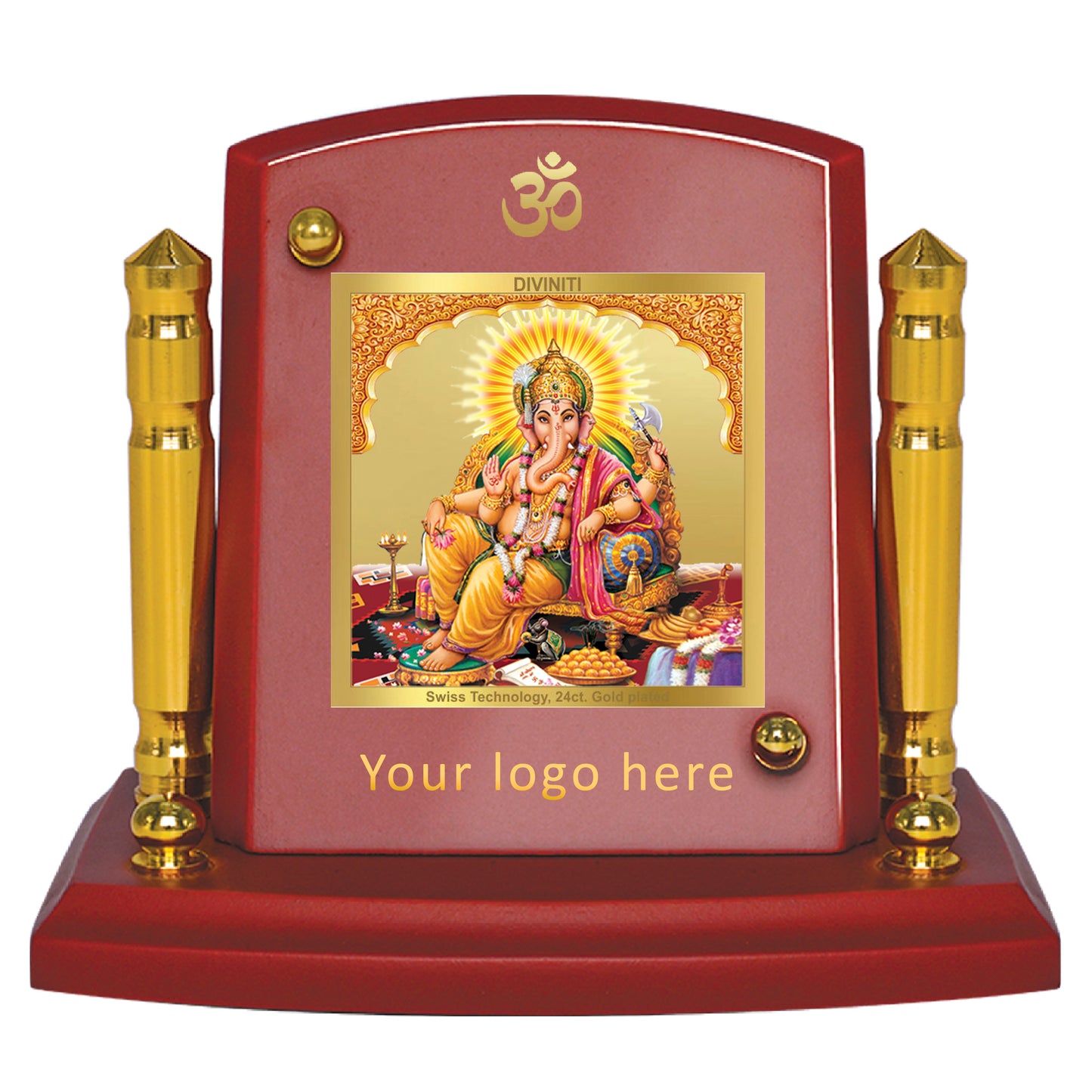 Diviniti 24K Gold Plated Ganesha Photo Frame for Car Dashboard, Home Decor, Tabletop, Puja Room, Showpiece and Gift MDF1BP+ (6.5x5.5 CM)