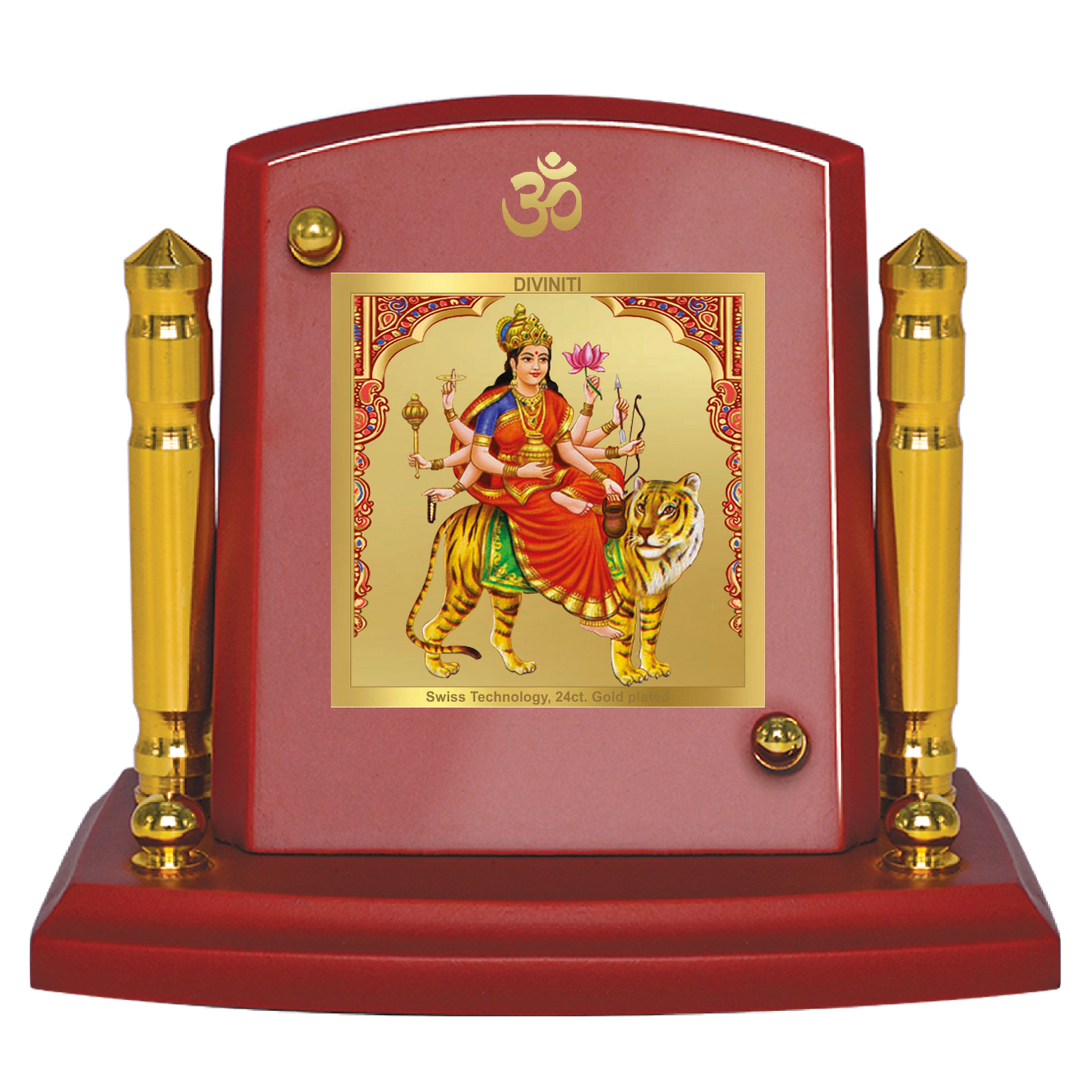 Diviniti 24K Gold Plated Nav Durga Photo Frame for Car Dashboard, Home Decor, Tabletop, Puja Room, Showpiece and Gift MDF1BP+ (6.5x5.5 CM)